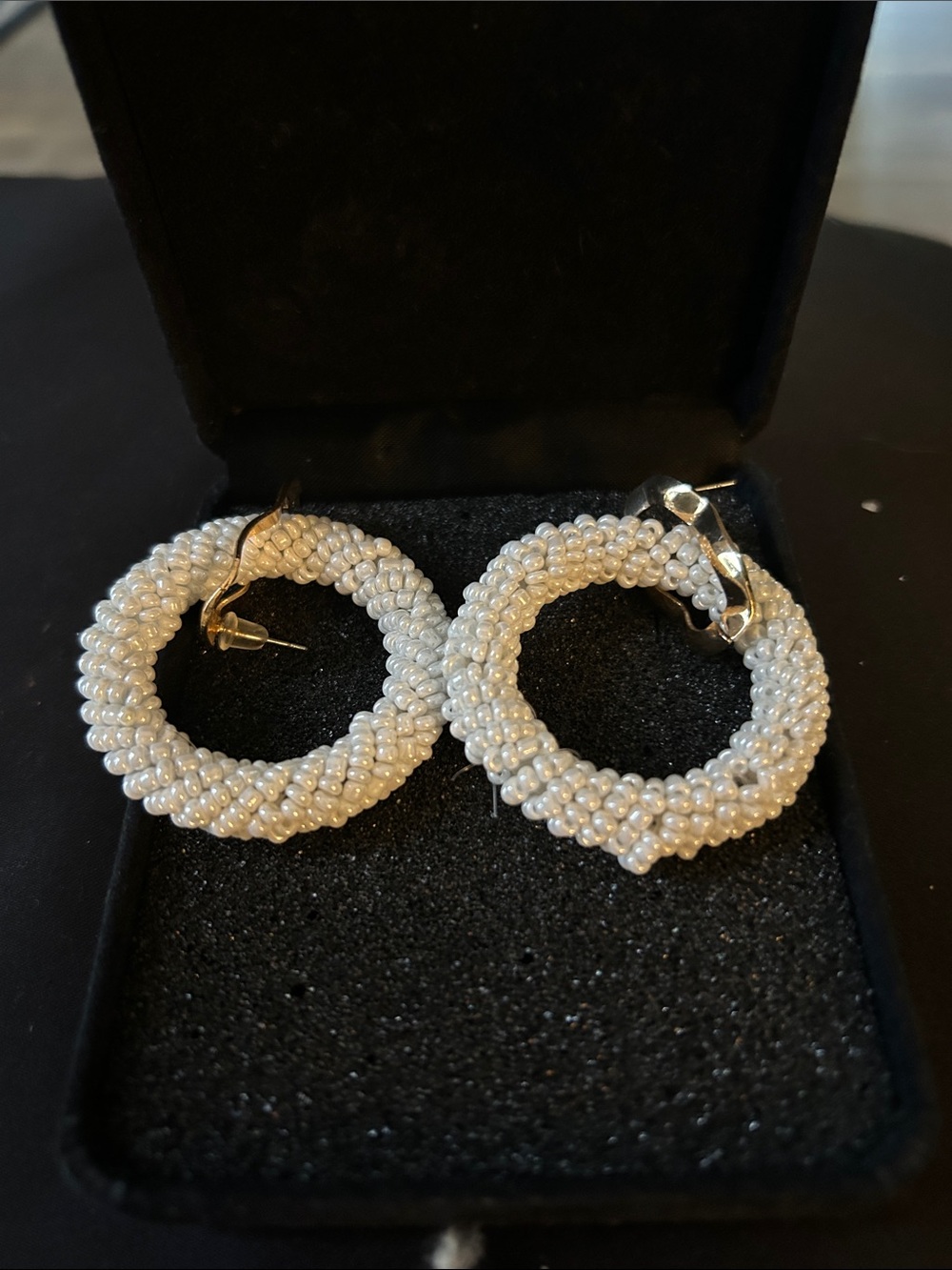 Handcrafted White Beaded Hoop Earrings